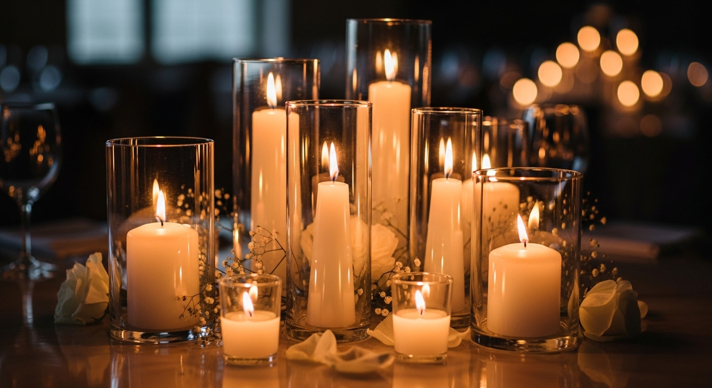 romantic wedding decor ideas using candle clusters on reception tables