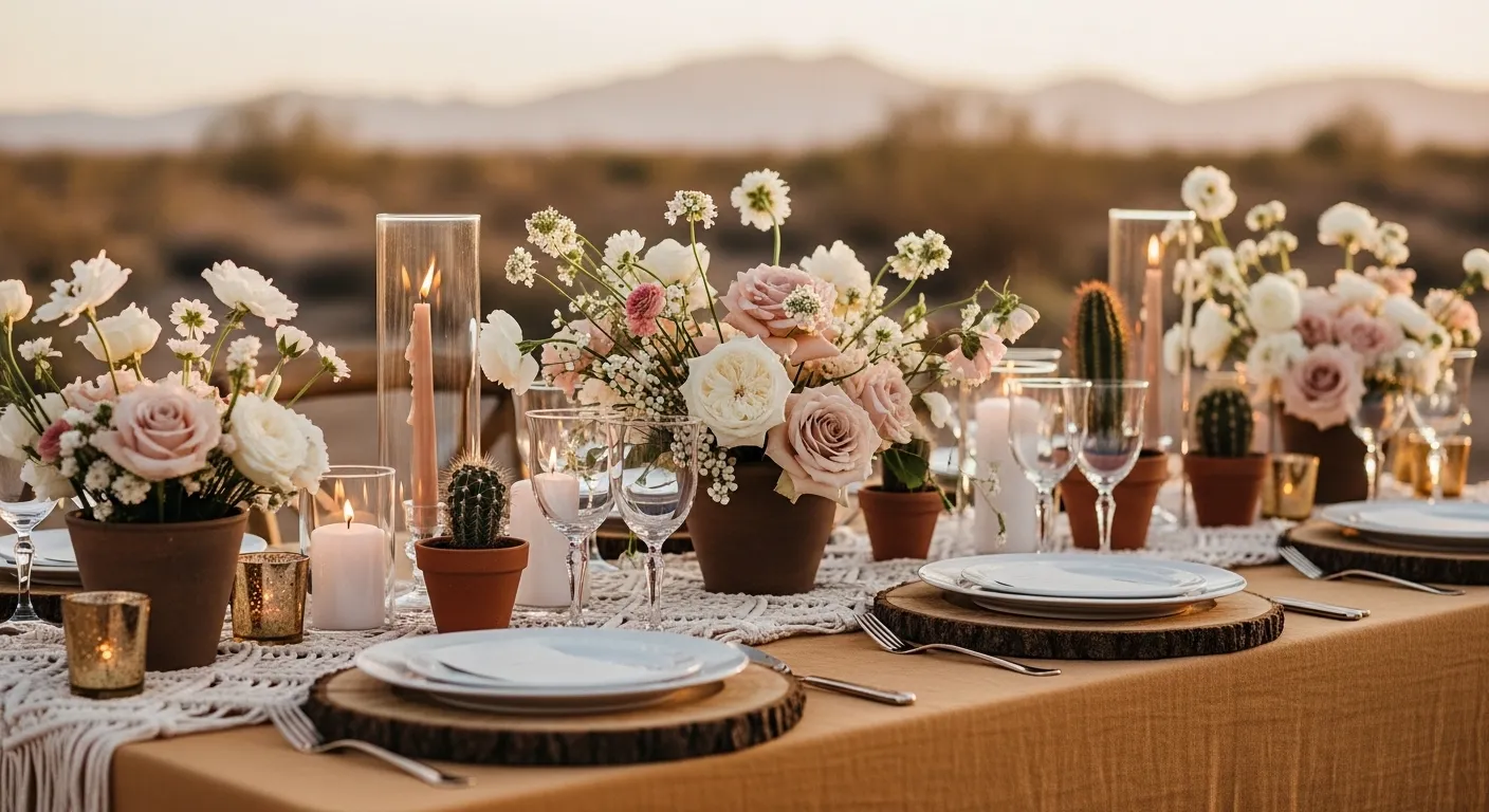Cactus wedding centerpiece with flowers