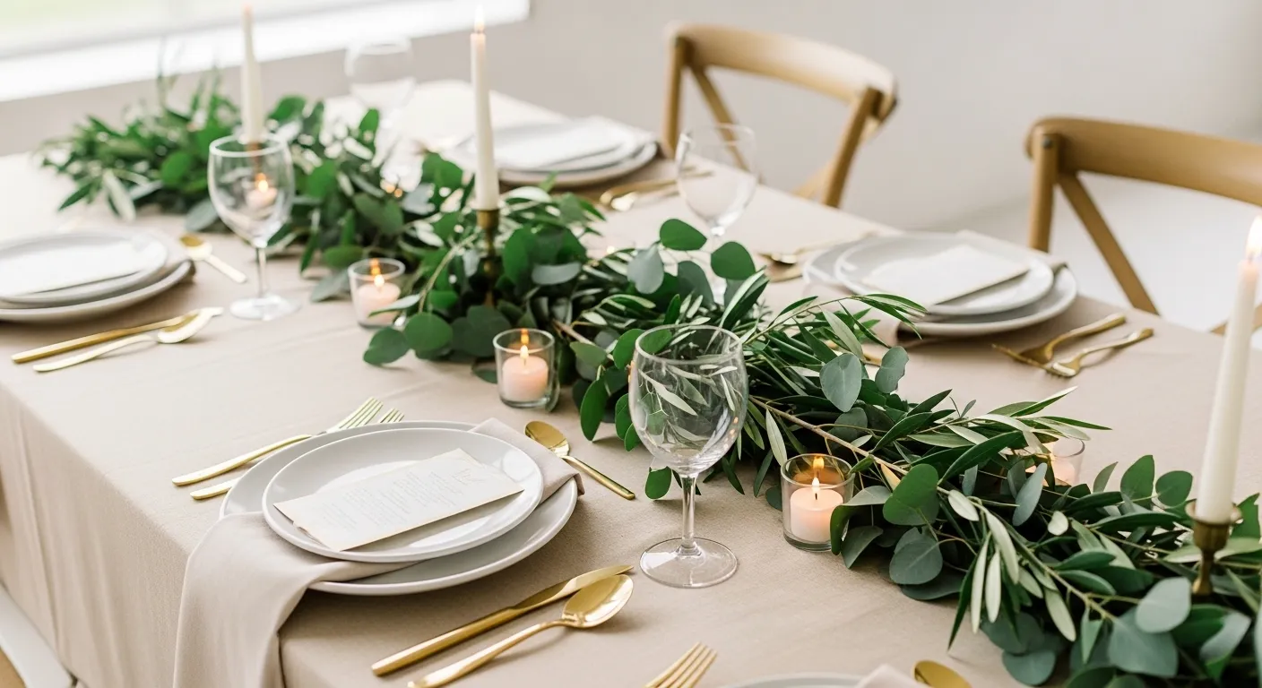 Wedding table with greenery runner