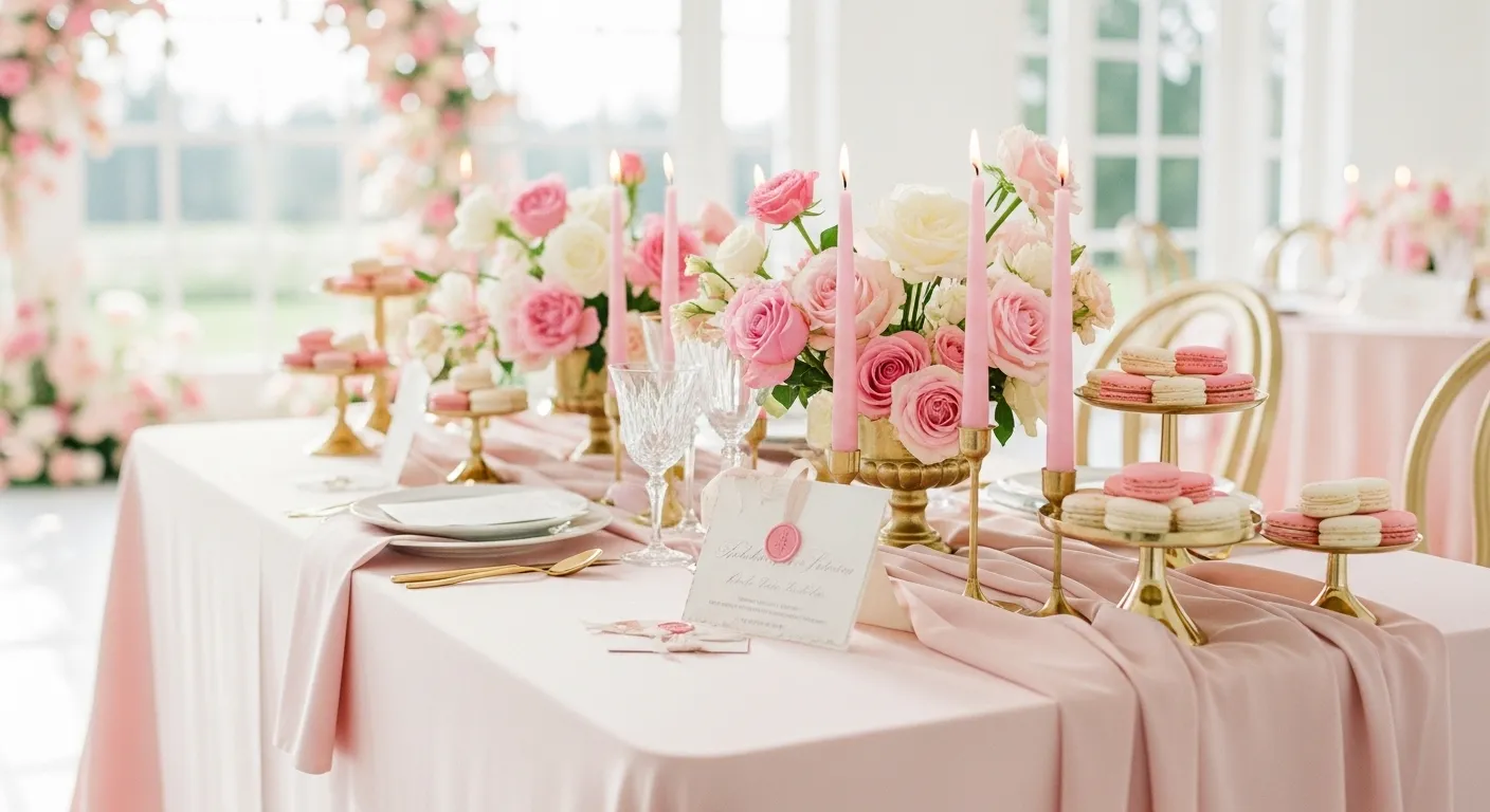Romantic pink wedding table decor