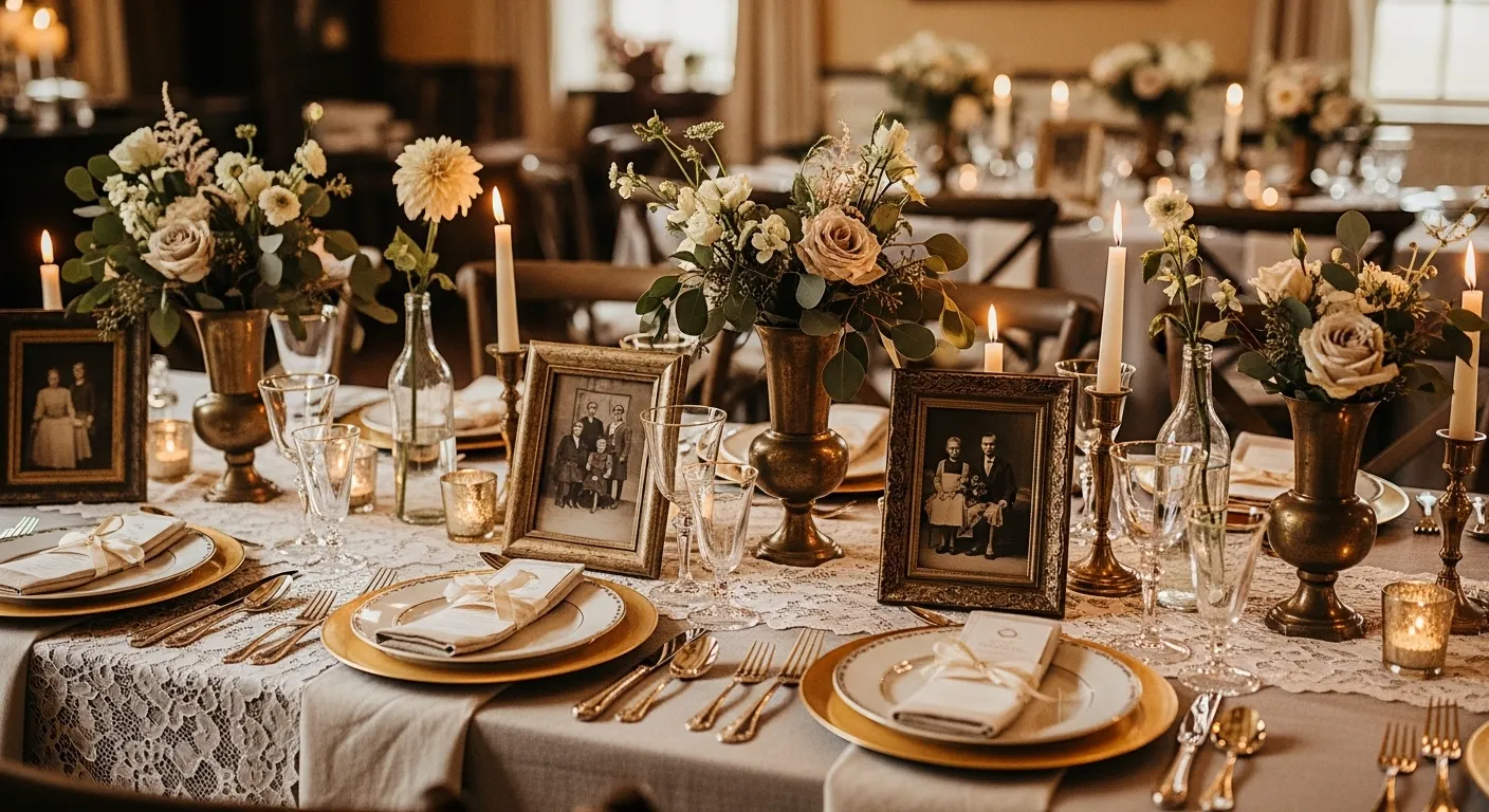 Vintage wedding table with lace