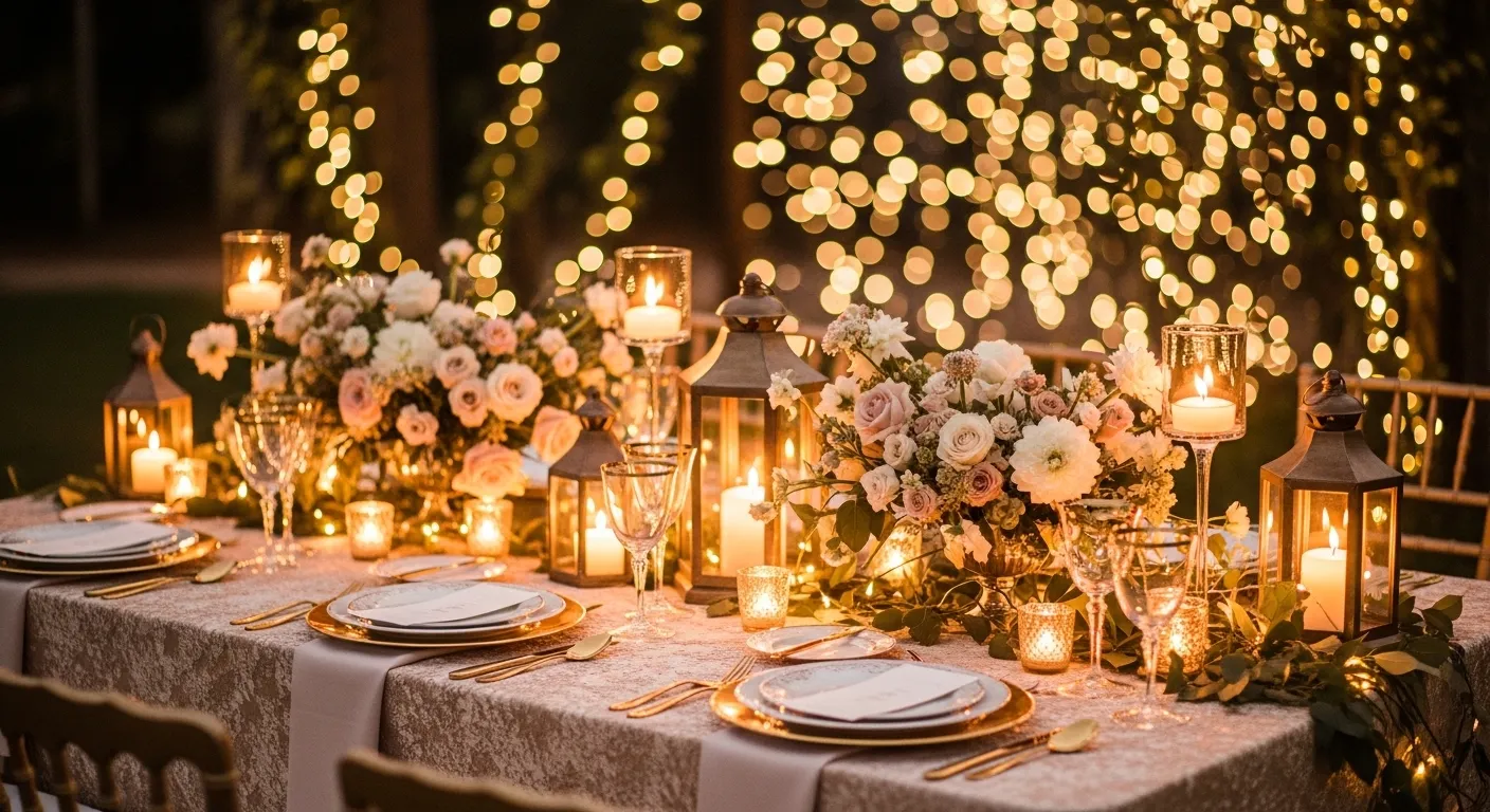 Wedding table with candles and lights