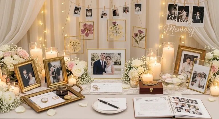 photo tribute table with candles