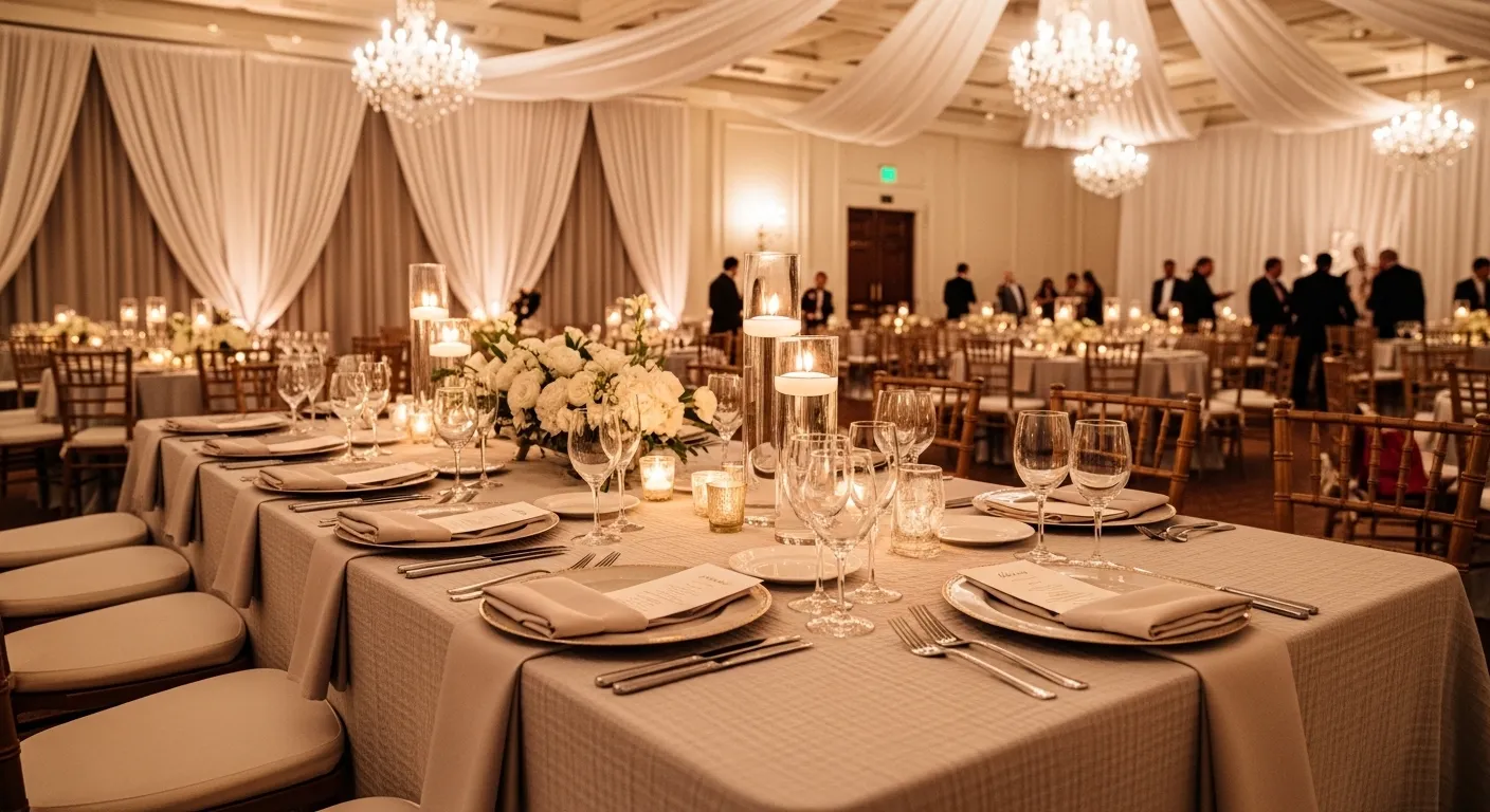 light linen wedding table styling