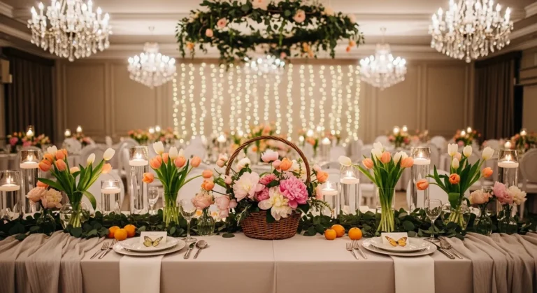 Spring Wedding Centerpieces That Feel Fresh, Romantic, and Easy to Style fresh spring wedding centerpiece table decor with tulips candles and greenery