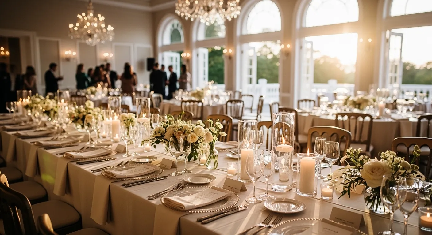 sunlit patio wedding table decor
